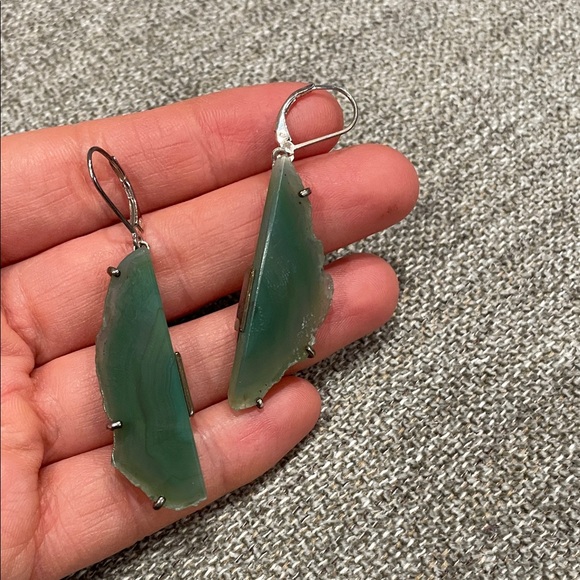 Jewelry - Vintage Sterling Silver Turquoise Agate Crystal Slab Earrings| Statement Jewelry